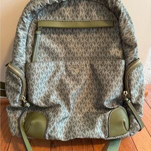 Michael Kors Monogram Backpack in Sage Green and Beige